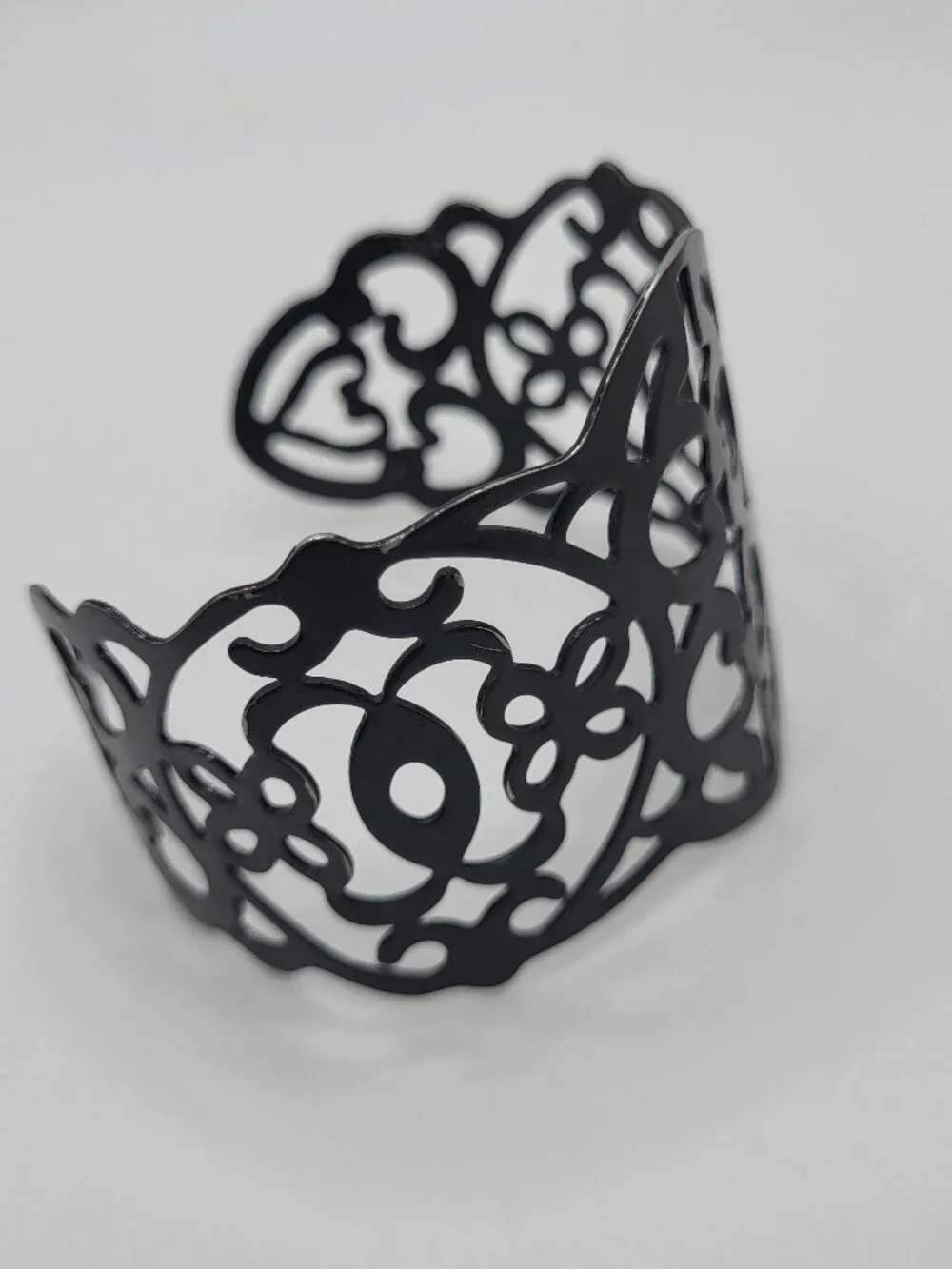 Black Enamel Adjustable Open Work Cuff Bracelet